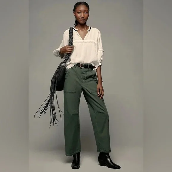 Anthropologie The Millie Low-Slung Barrel Pants by Pilcro size 28P 23” inseam - Picture 2 of 10